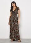 Rustic Leaf Print Smocked Maxi Dress, Rust, large