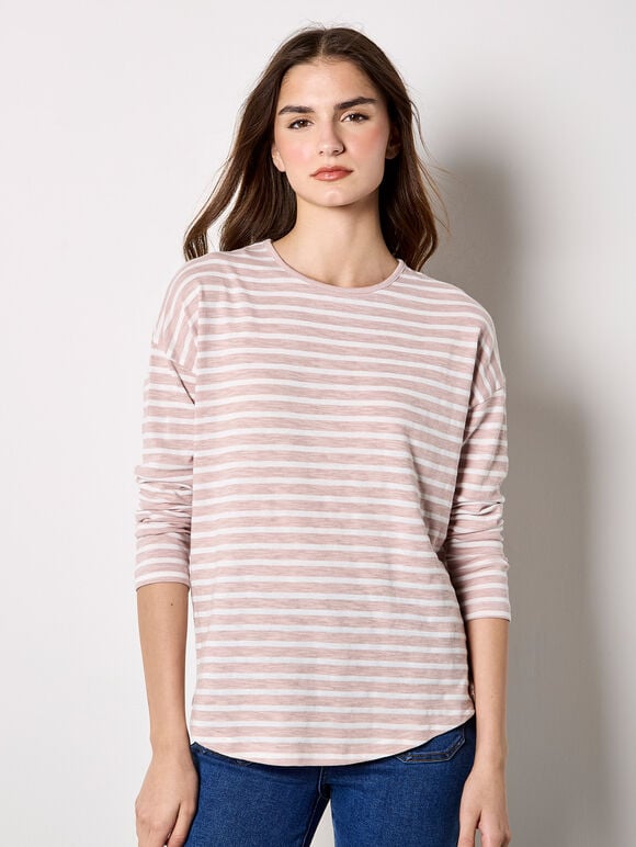 Soft Slub Jersey Stripe Top, Pink, large