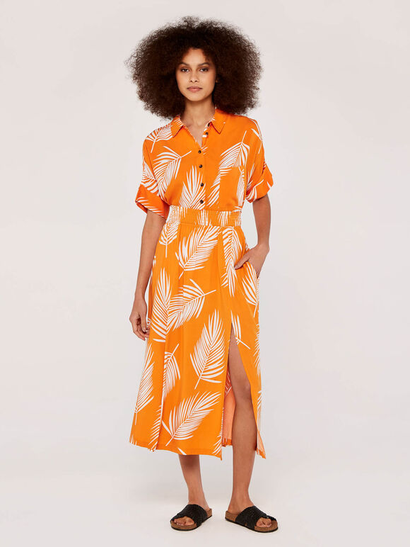 Palm Print Cropped Shirt, Orange, large