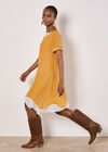 Slub Shimmer Tunic Mini Dress, Mustard, large