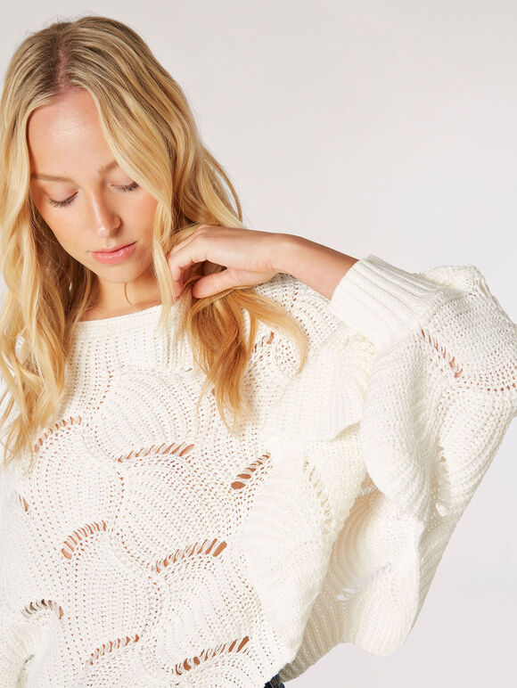 Swirl Knit Poncho Jumper, Cream, large