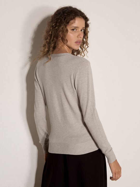 Diamante Embellished Jumper, Grey, large