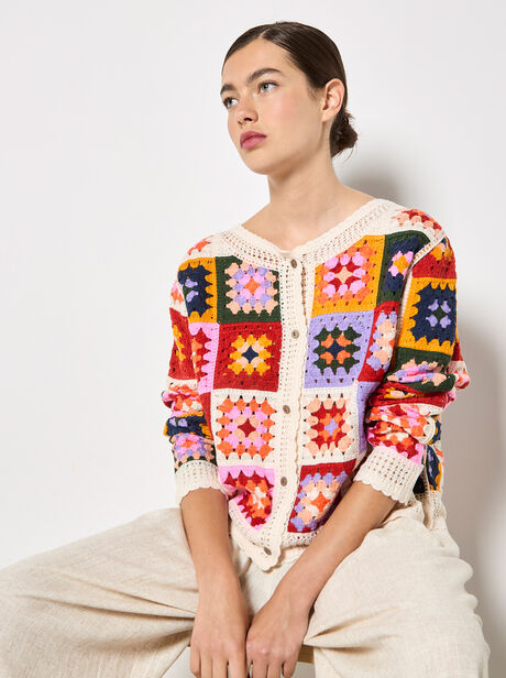 Colourful Crochet Squares Cardigan