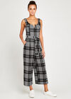 V Detail Check Culotte Jumpsuit, Black, large