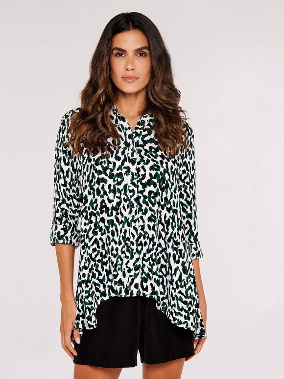 Cheetah High Low Shirt, Green, large