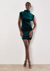 Ruched Velvet Bodycon Mini Dress, Green, large
