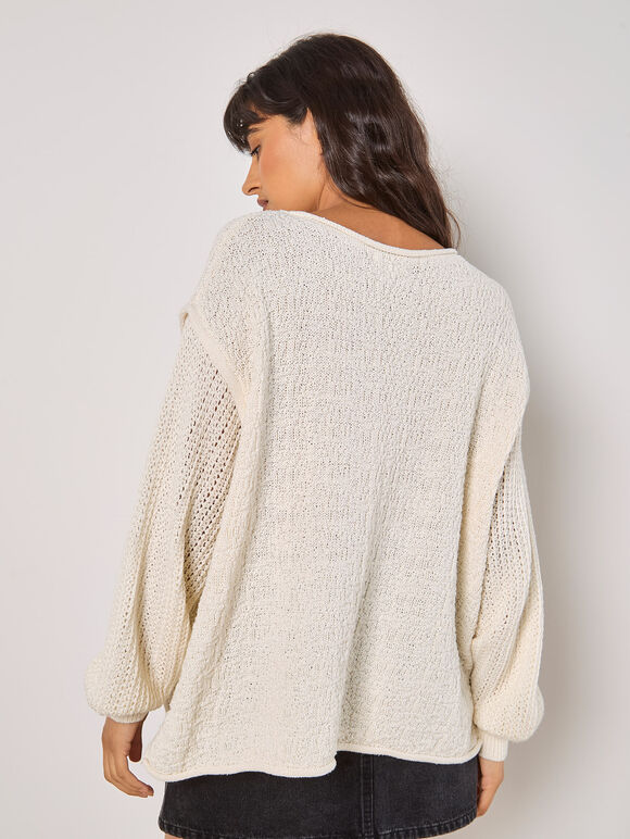 Textured Knit Oversized Jumper, White, large