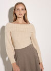 Ribbed Bardot Jumper, Stone, large