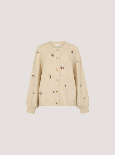Soft Ribbed Knit Floral Embroidered Cardigan