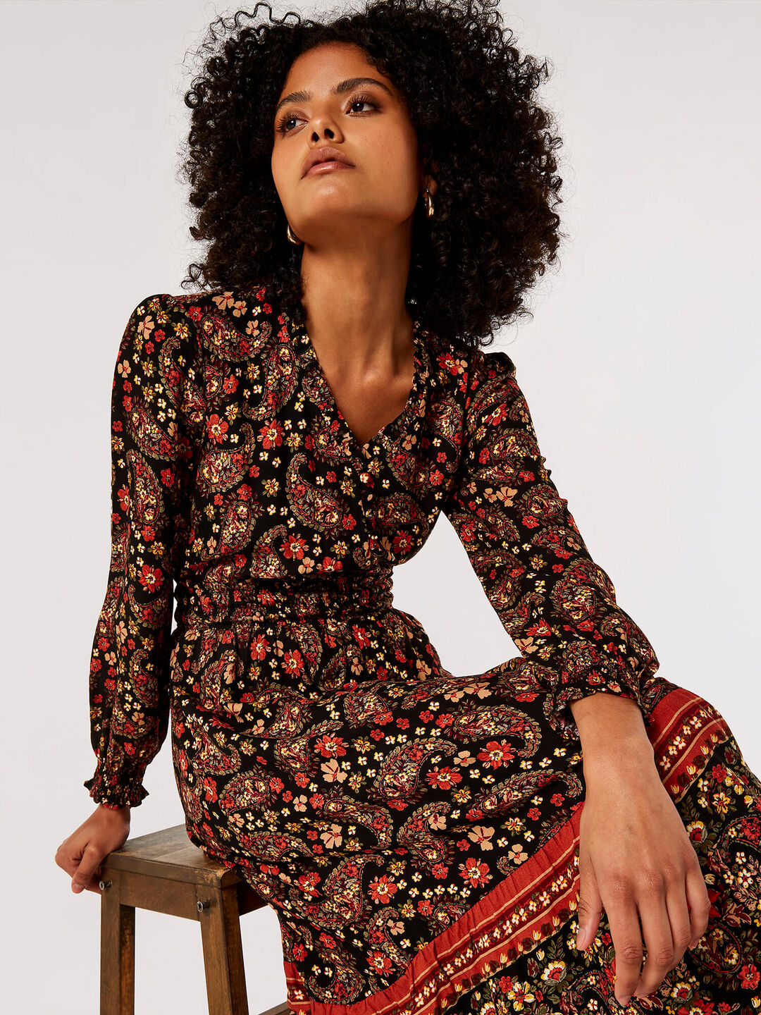 Floral Paisley Print Midi Dress