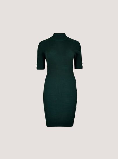 Ribbed Knit Button Embellished Mini Dress