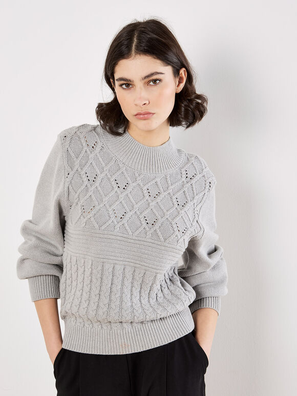 Twist Cable Knit Jumper, Light Grey / Silver, large