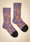 Bird Print Cotton Socks, Purple, large