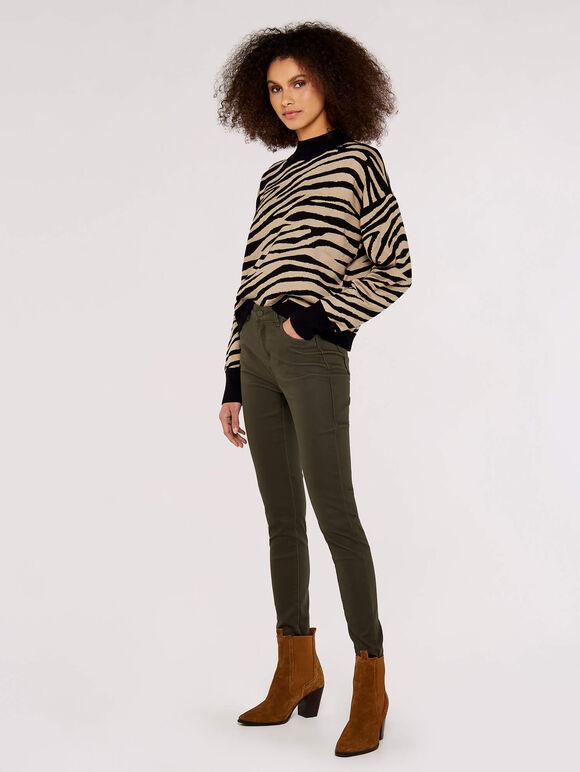 Mock Neck Zebra Jumper, Stone, large