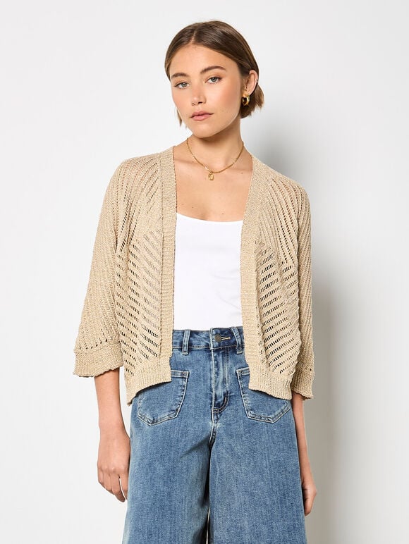 Knitted Open Cardigan, Mustard, large