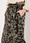 Batik Leaf Culotte Trousers, Black, large