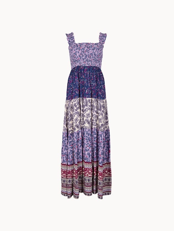 Patchwork Floral Paisley Maxi Dress, Purple, large