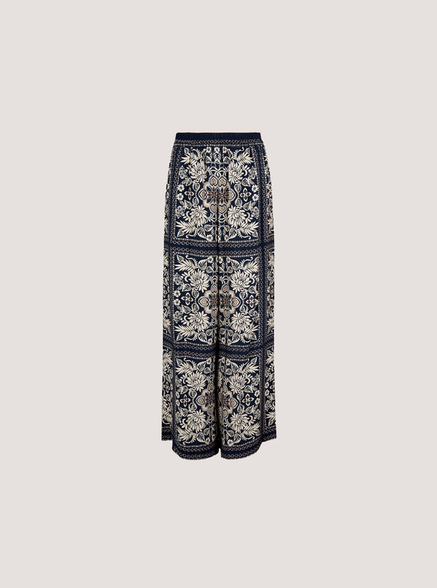 Scarf Print Flare Trousers, Navy, large