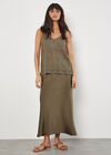 Floral Embroidery Crochet Cotton Top, Khaki, large