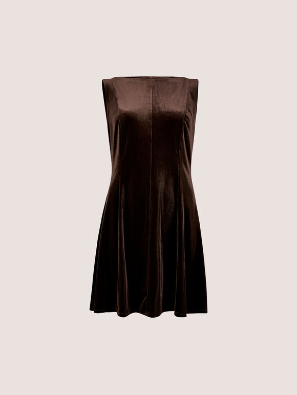 Velvet Swing Mini Dress, Brown, large