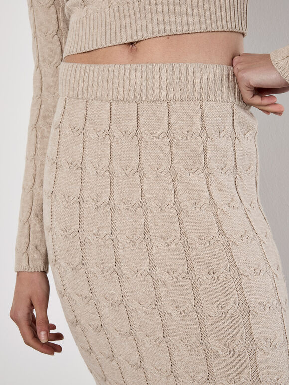 Cable Knit Maxi Skirt, Stone, large