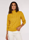 Jacquard Mock Neck Jumper, Mustard, large