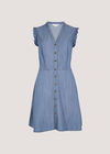 Ruffle Button-Down Mini Dress, Blue, large