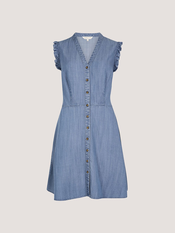 Ruffle Button-Down Mini Dress, Blue, large