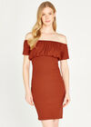 Milkmaid Bardot Ribbed Dress, Rust, large