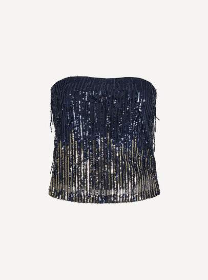 Fringe Sequin Bandeau Crop Top