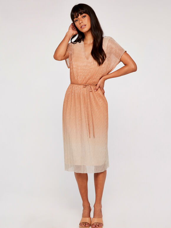 Ombre Plisse Dress, Rust, large