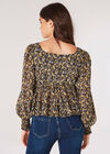 Ditsy Floral Peplum Hem Top, Black, large