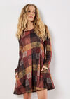 Colourful Patchwork Check Swing Mini Dress, Brown, large