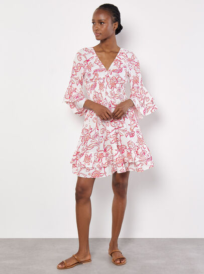 Sarasa Floral Smocked Ruffle Mini Dress