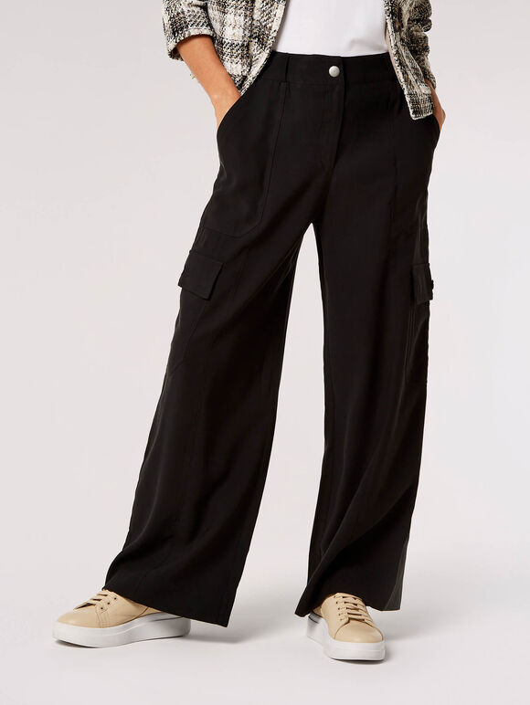 Pantalon cargo doux sur mesure, Noir, large