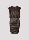 Metallic Ruched Mini Dress, Brown, large