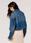 Boxy Fit Denim Trucker Jacke, Blau, Größe L