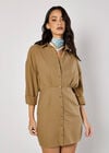 Fitted Twill Shirt Mini Dress, Stone, large