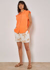 Ruffle Sleeve Soft Slub Blouse, Coral, large