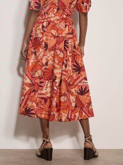 Tropical Leaf Patchwork Midi Skirt
