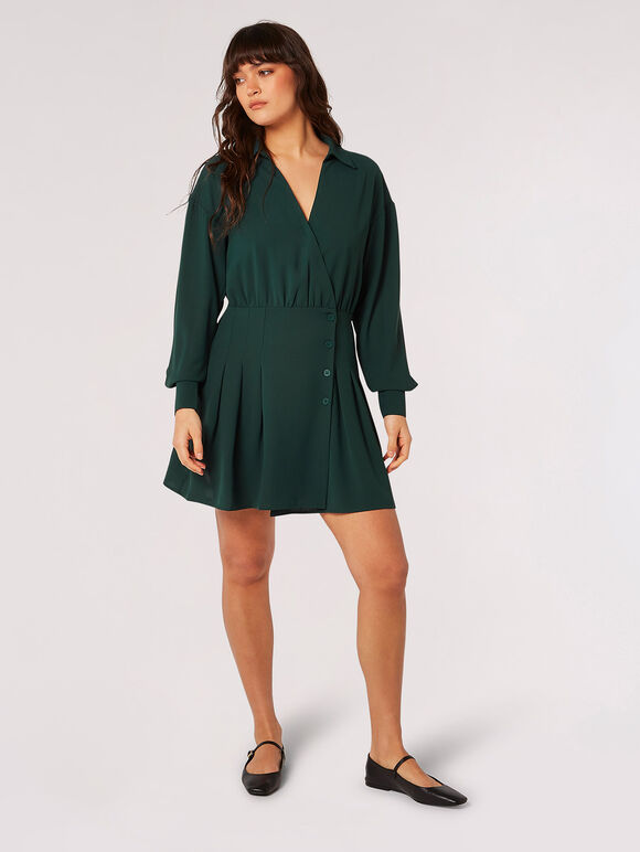Wrap Shirt Mini Dress, Green, large