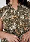 Tropical Animal Print Zip Mini Dress, Khaki, large