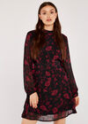 Silhouette Branches Chiffon Dress, Black, large