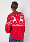 Reindeer Chunky Cable Knit Jumper, Red, large