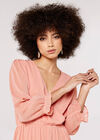 Crinkle Chiffon Wrap Mini Dress, Pink, large