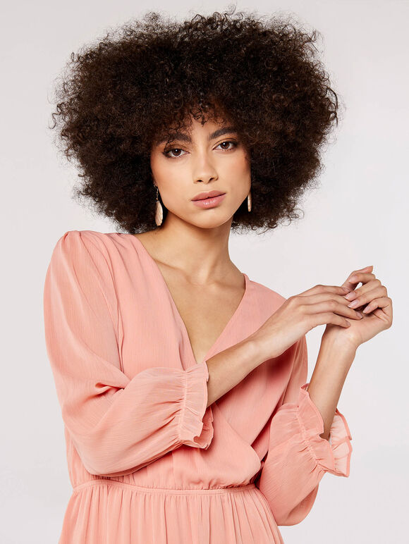 Crinkle Chiffon Wrap Mini Dress, Pink, large