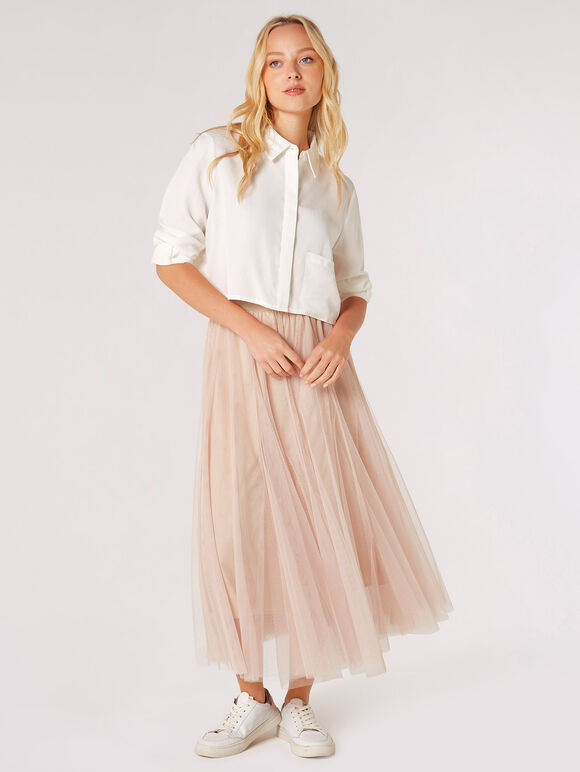 Tulle A-Line Midaxi Skirt, Stone, large
