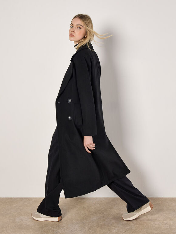 Oversized Tailored Boyfriend Coat, Black, large
