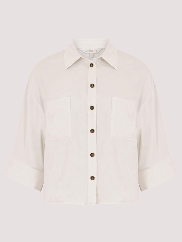 Cropped Wide Sleeve Shirt, White, large