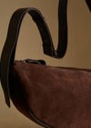 Suede Half Moon Crossbody Bag, Brown, large